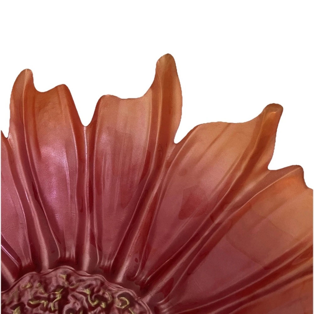 Vtg Iridescent Pink Gold Daisy Flower Frosted Bowl 15" Murano Style Art Glass - Picture 5 of 9